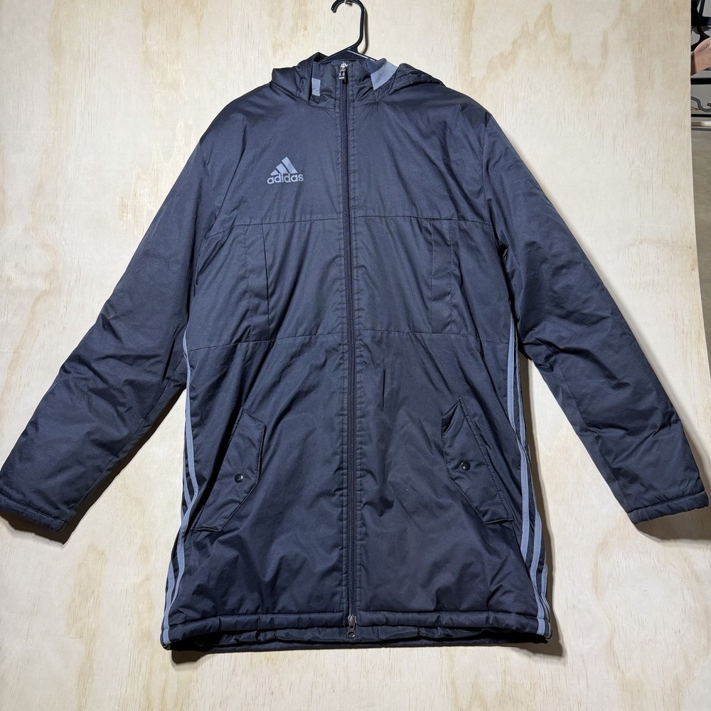 Adidas Men's M Navy Hooded Long Jacket Full Zip Insulated Winter Coat